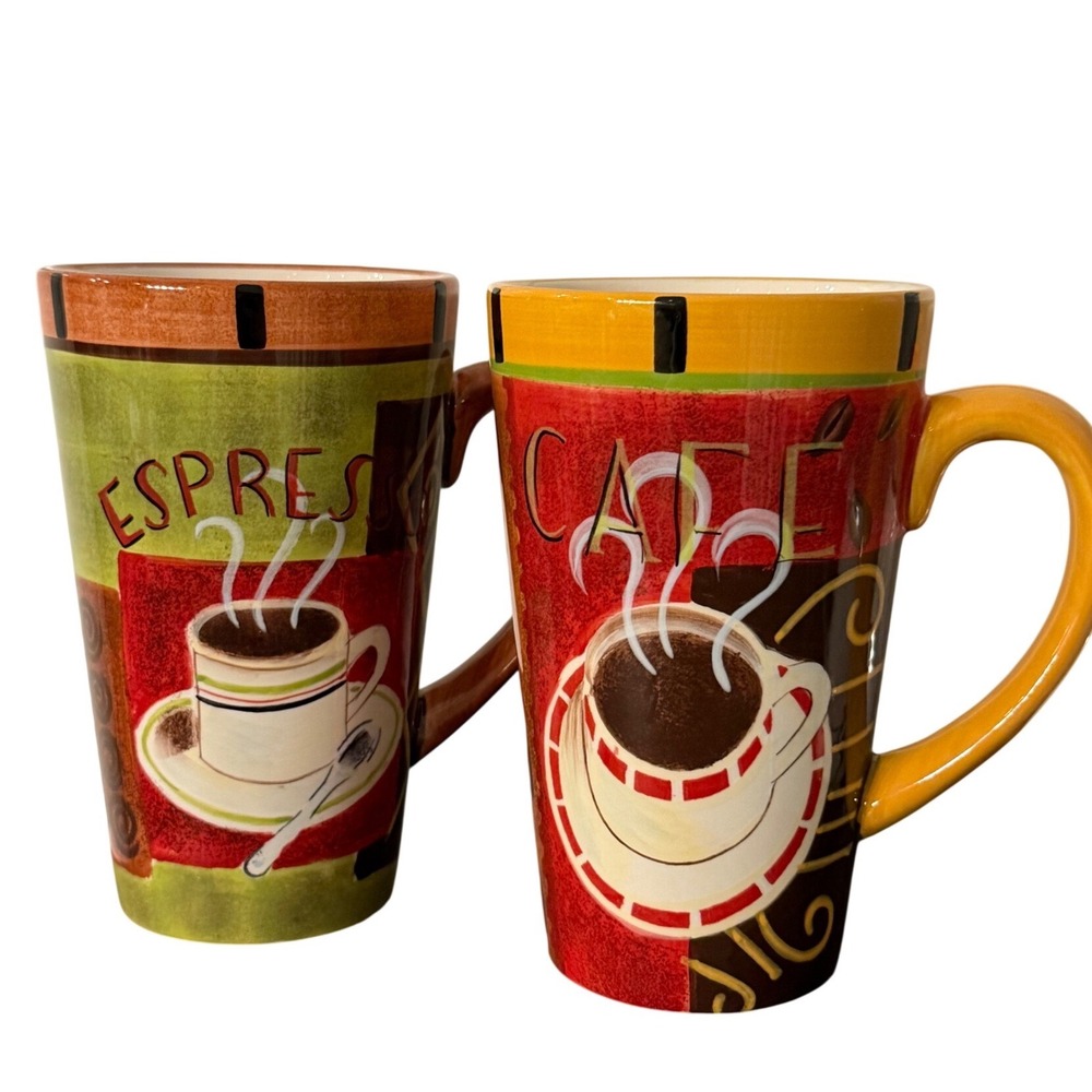 Certified International Jennifer Brinley Espresso Cafe Tall Coffee Mugs Set of 2